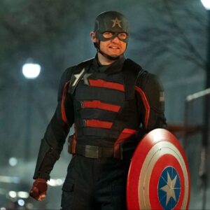 John Walker carrying Captain America's shield in Falcon and the Winter Soldier